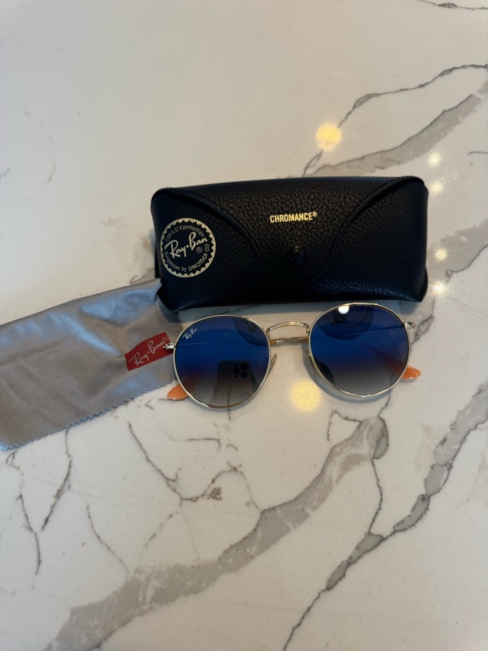 Ray-Ban Gold Frame Sunglasses with Blue Gradient Lenses